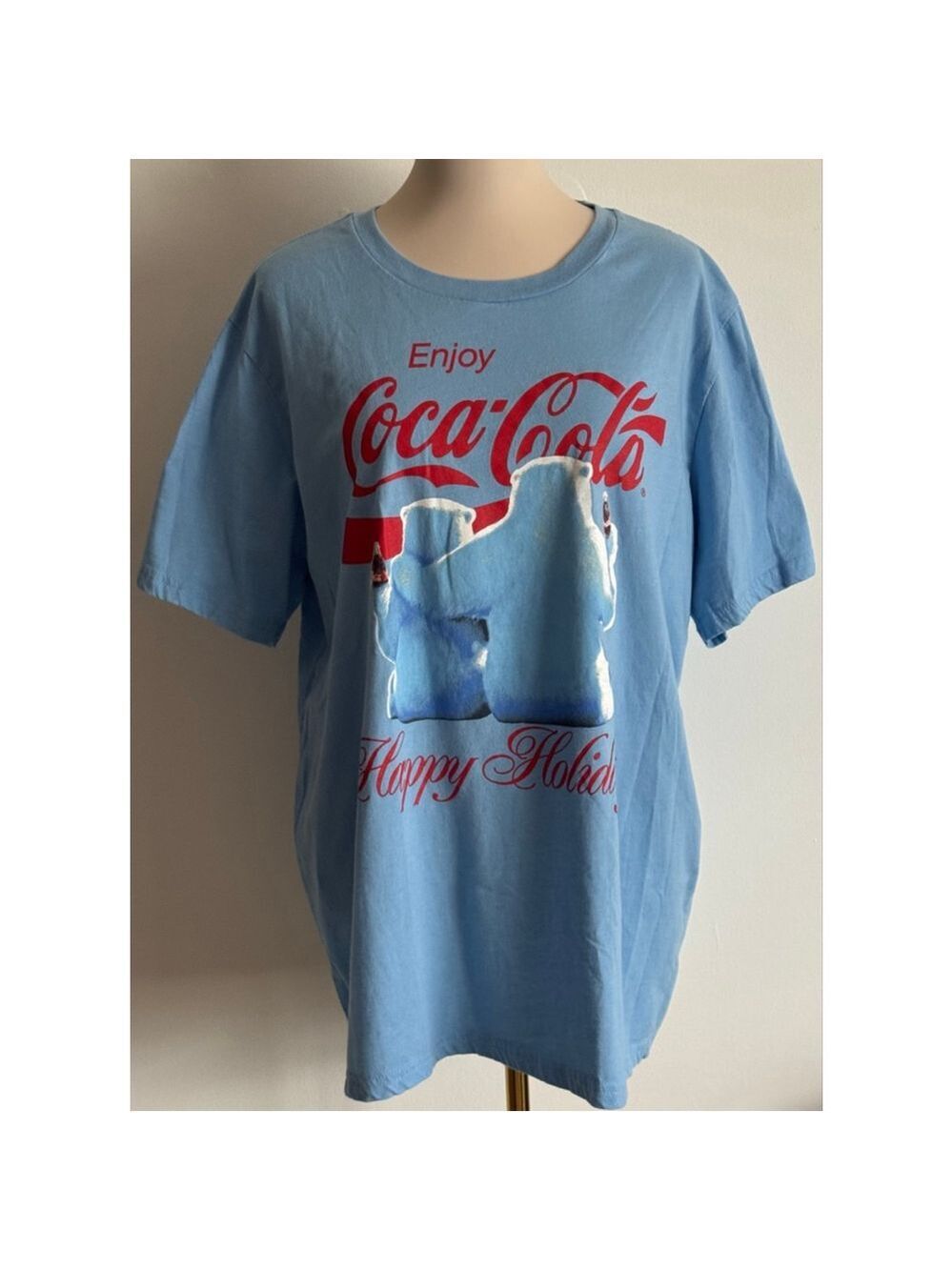Women's Coca-Cola Blue Red Polar Bear Short Sleeve Tee 2X